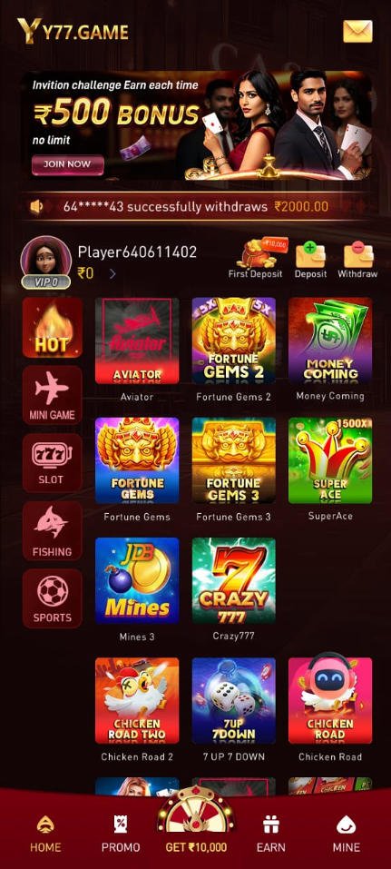 Y77 Game app login register dashboard mobile gaming platform